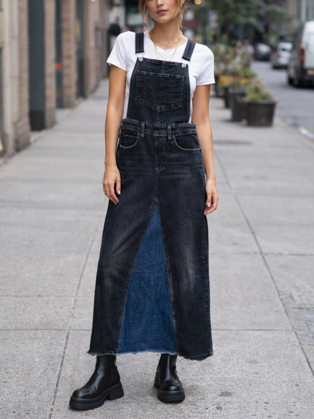 LEVI'S‎ Reworked Upcycled Colorblock Denim Overall Maxi Skirt Dress